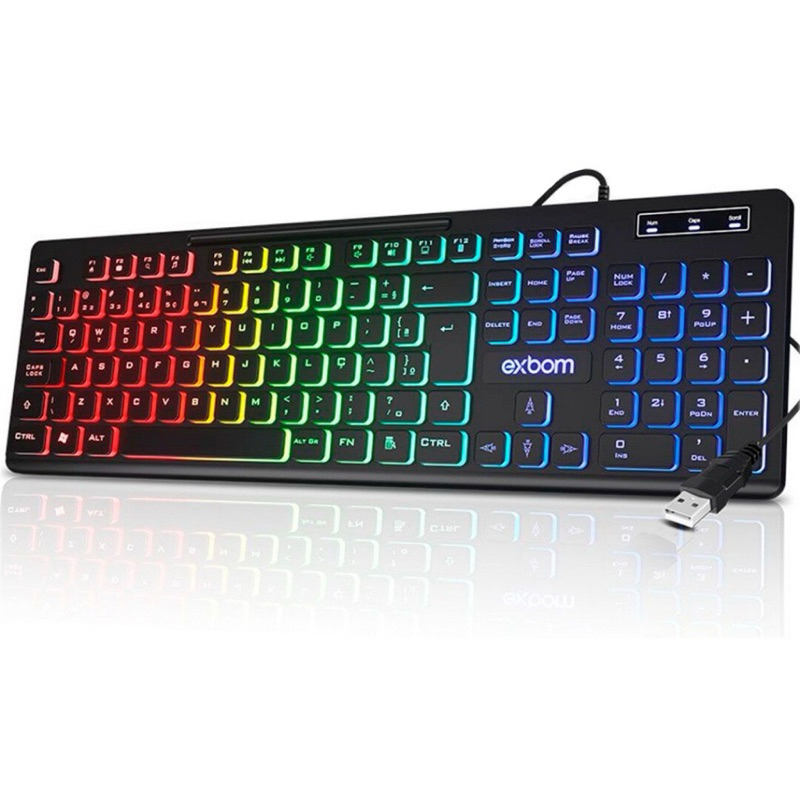 Teclado Gamer Semi Mecânico Led Rgb Abnt2 Usb Pc Exbom BK-155C