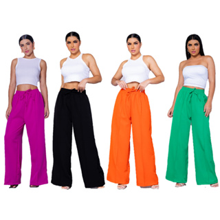 Kit 2 Calças Feminina Pantalona Amarrar Cintura Alfaiataria