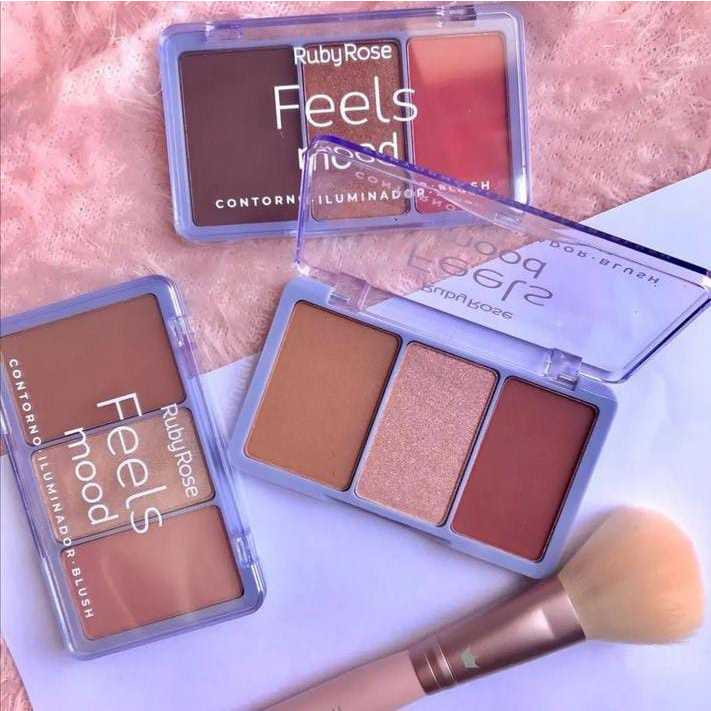 Trio de Contorno Iluminador e Blush Feels Mood Ruby Rose