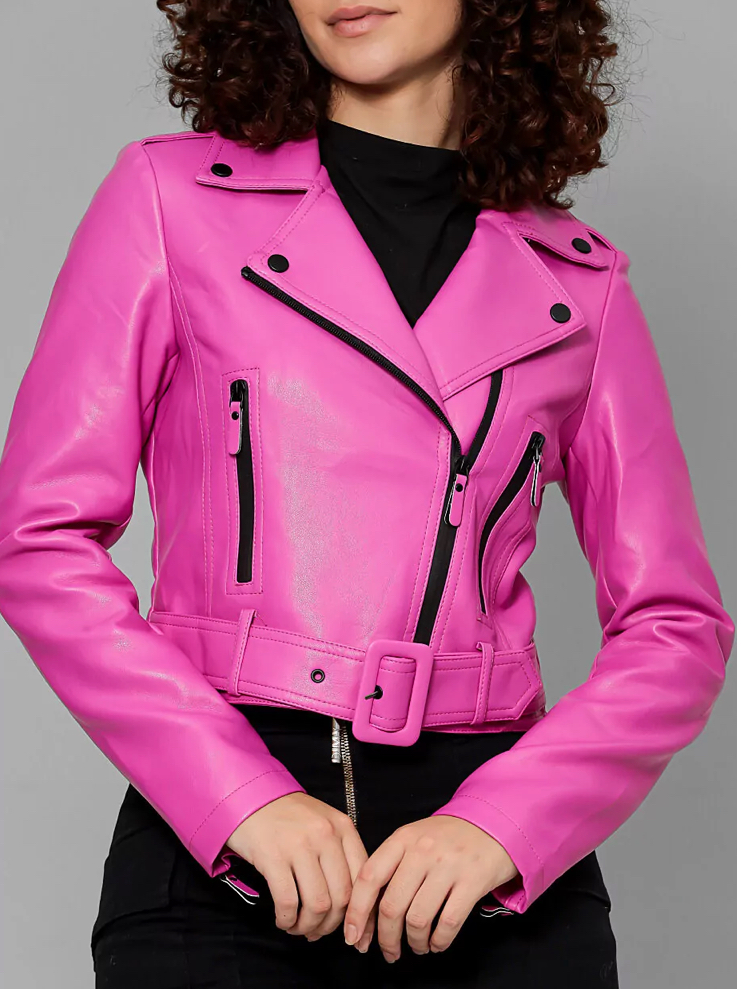 Jaqueta Jeans Jaqueta De Couro Rosa Masculina Jaqueta De Couro - Main Image