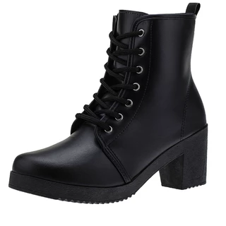 Coturno Feminino Plataforma Salto Bota Cano Curto Militar Tratorada Confortável Moderna Macia Moda