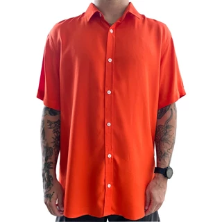 Camisa Masculina Social Botão Laranja Manga Curta Viscose