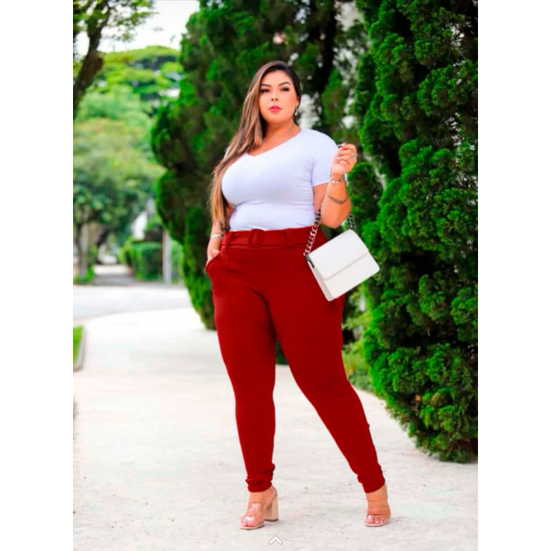 Calça Malha Crepe com Cinto Falso Plus Size do EXG ao G3 Shopee