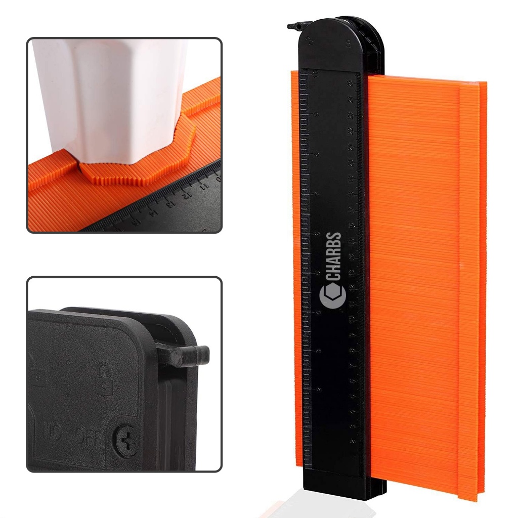 Gabarito Copiador de Contornos Medidor de Perfis Bordas e Cantos Tamanho Grande 250x140mm com Trava Charbs