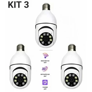 kit 3 câmera segurança wi-fi ip sem fio 360 encaixe lampada aplicativo yoosee ptz full HD visão not