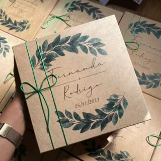 Caixinha Personalizada Casamento MDF Folhagem Verde Tamanhos Variados