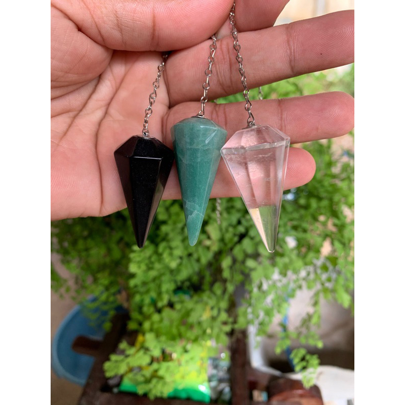 kit 3 pêndulos cristais naturais radiestesia- obsidiana negra, quartzo verde e cristal