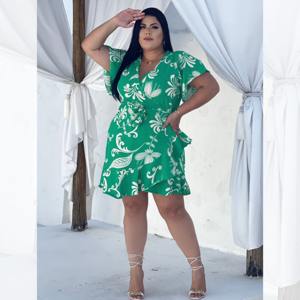 Vestido Curto PLUS SIZE Envelope com Manga Viscose GG 46 e 48 XGG