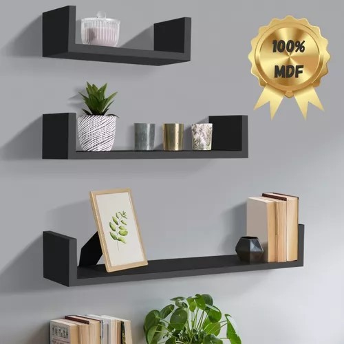 Imagem do produto Kit Prateleira Nicho U Em Mdf Preto 20/30/40cm Sala Quarto Cozinha 6
