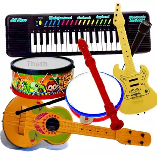 Kit Piano Microfone Tambor Infantil Teclado Viola Guitarra 7 Brinquedos Musical Pandeiro