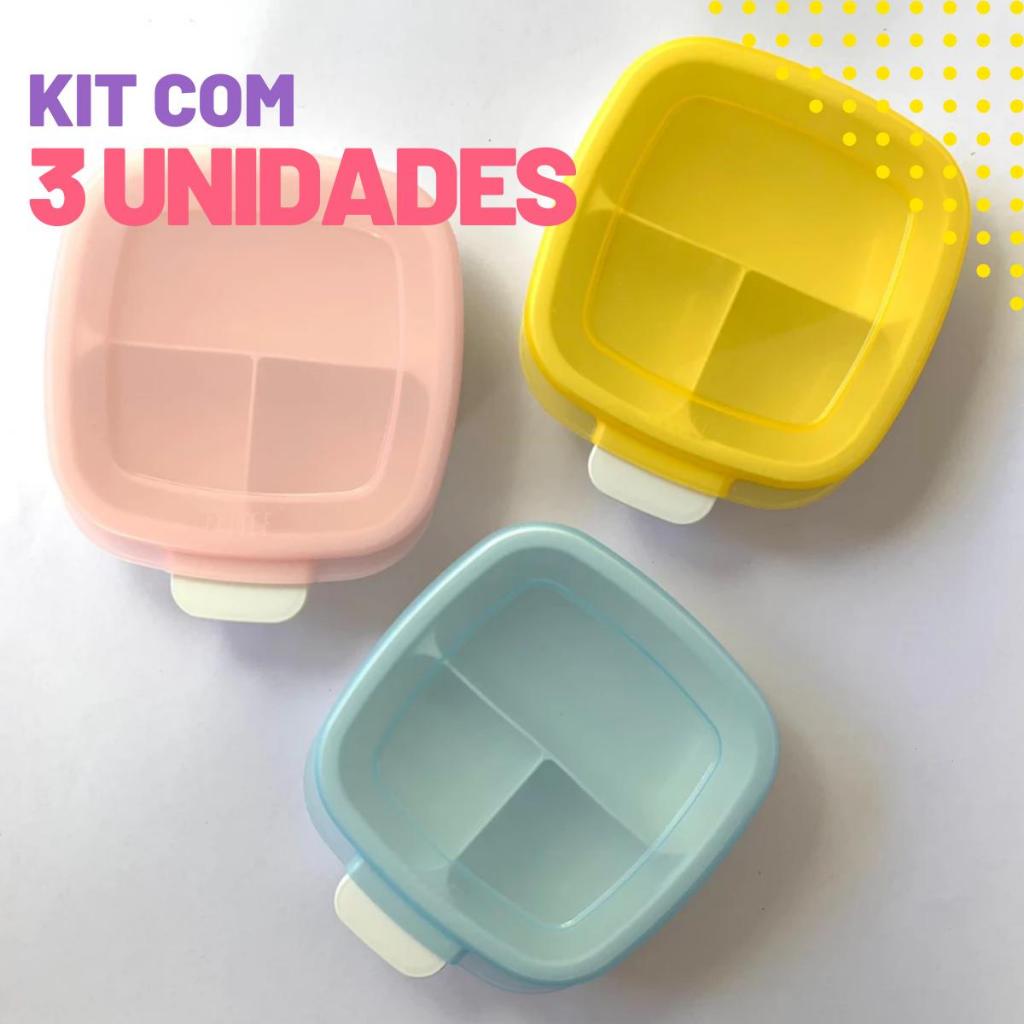 KIT 3 Potes com divisórias lancheira infantil / marmitinha marmita ...