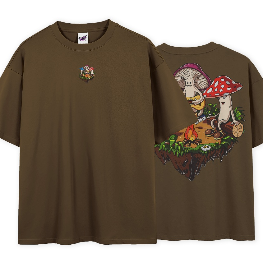 Camiseta Oversized Mushroom Cogumrlo Festival Fogueira Color T-Shirt StreetWear