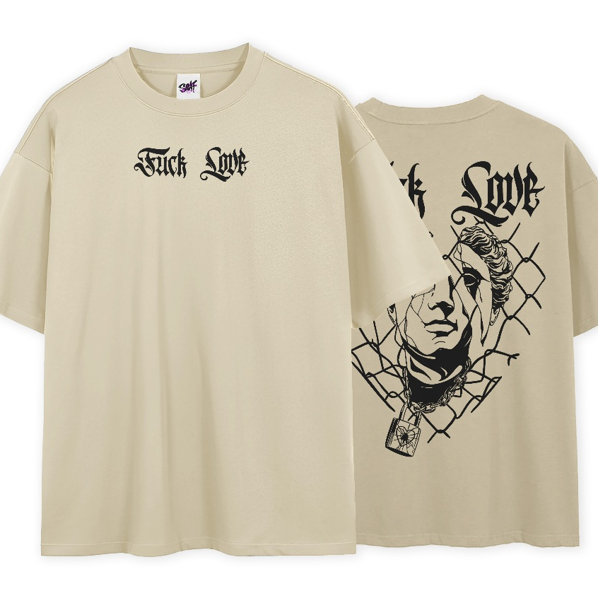 Camiseta OverSized Camiseta Oversized Fuck Love Grades Style StreetWear Coração Trancado T-Shirt