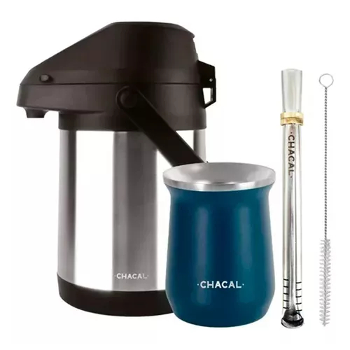 Kit Terere Chacal Bomba Cuia Garrafa Térmica Inox Azul