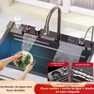 kit Cuba Cozinha Gourmet Luxo Aço Inox 304 Preto Com Acessórios Conjunto de torneiras 75cm-Para entrega imediata