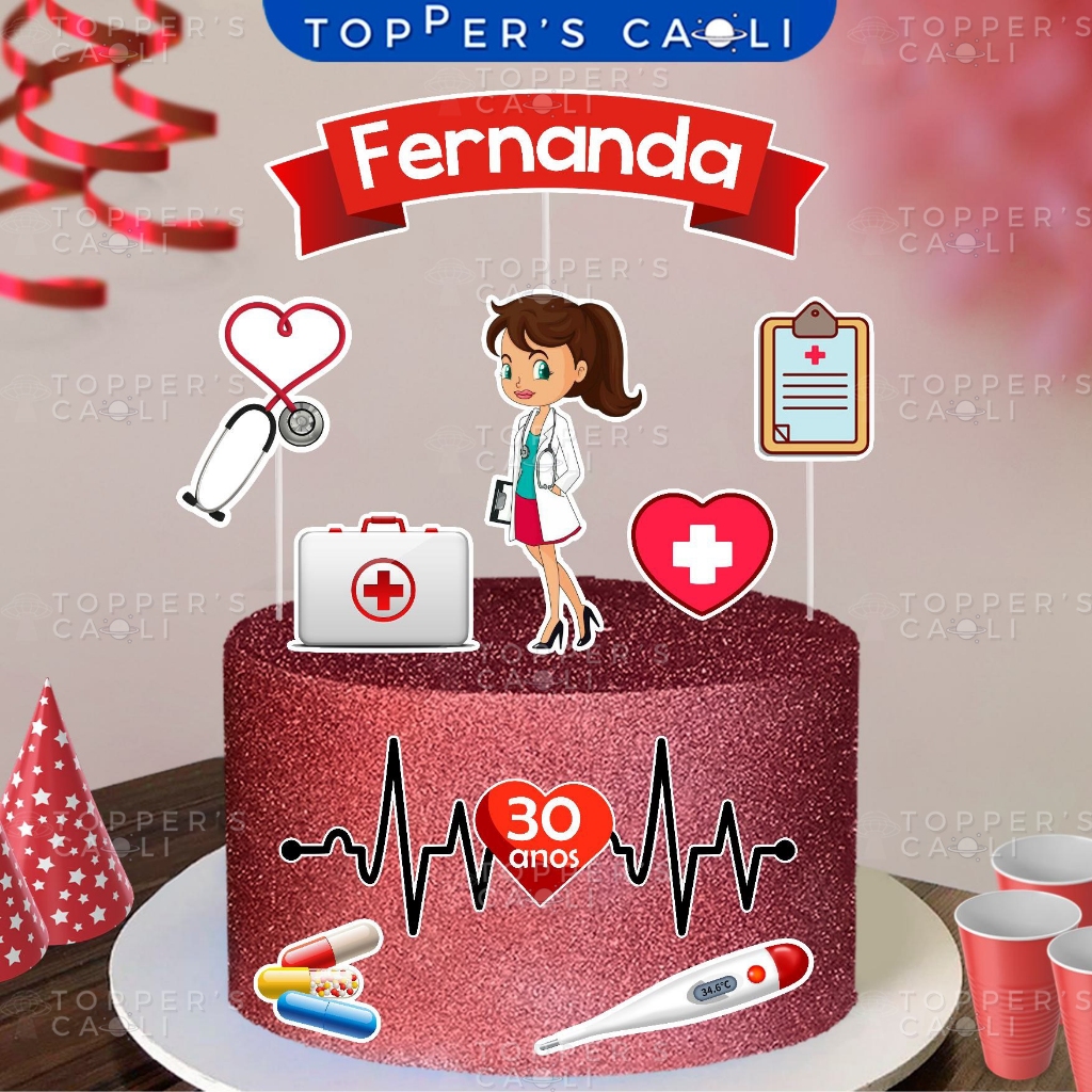 Topo de Bolo Enfermagem (Topper) Enfermeira Decoração Festa