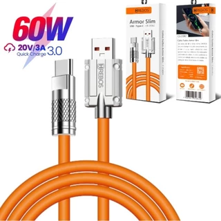 Cabo USB Tipo C 60W Turbo Alta Resistência Pontas Metal Cabo Silicone Líquido