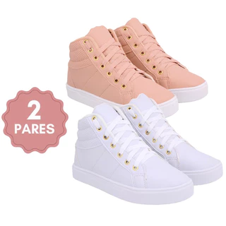Kit 2 Pares Botinha Coturno Cano Curto Casual Feminina