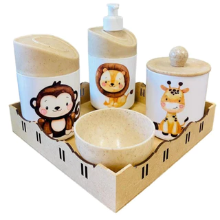Kit Higiene Bebê Safari c/ Bandeja Quadrada Crua em MDF em Oferta na Shopee