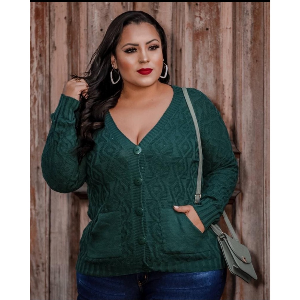 Brusa em tricô feminina de frio plus size GG-G1-G2