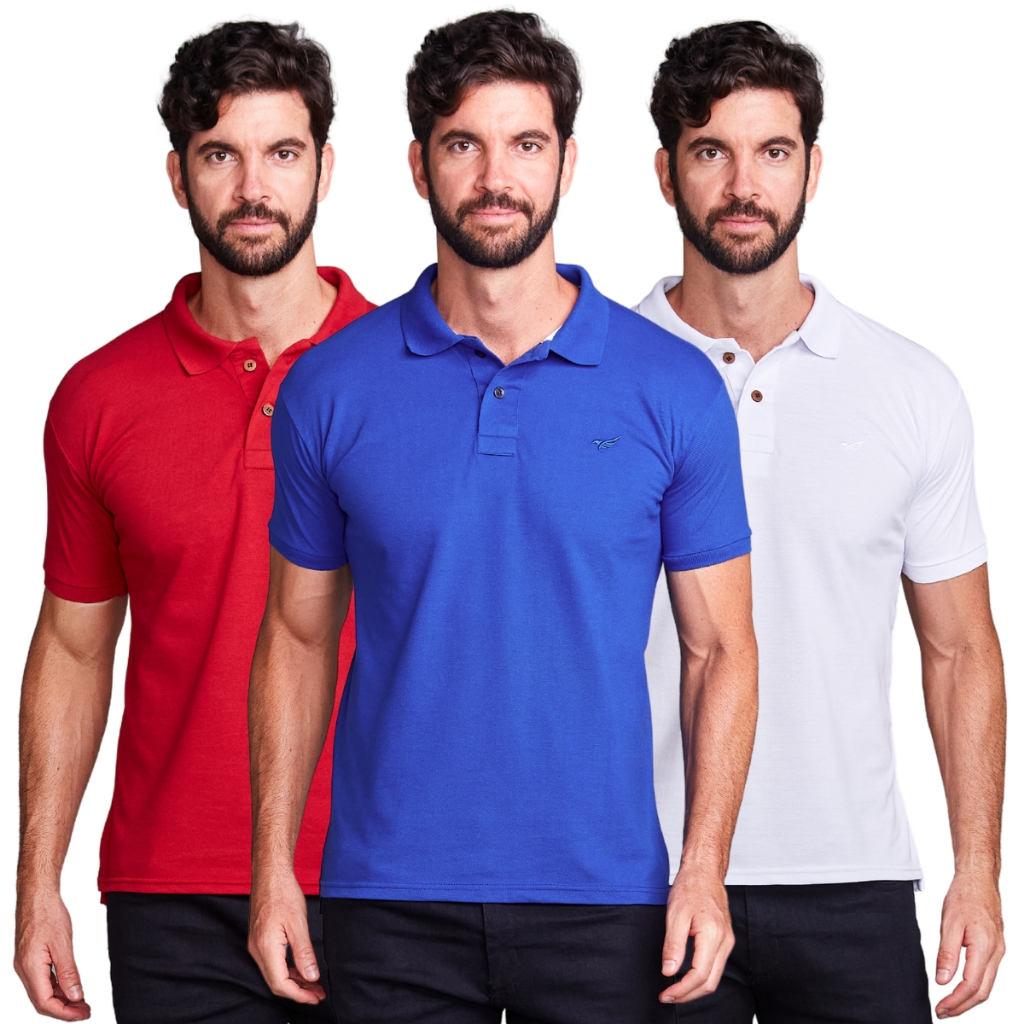 Kit 3 Camisa Polo Masculina Piquet Original Gola | Shopee Brasil