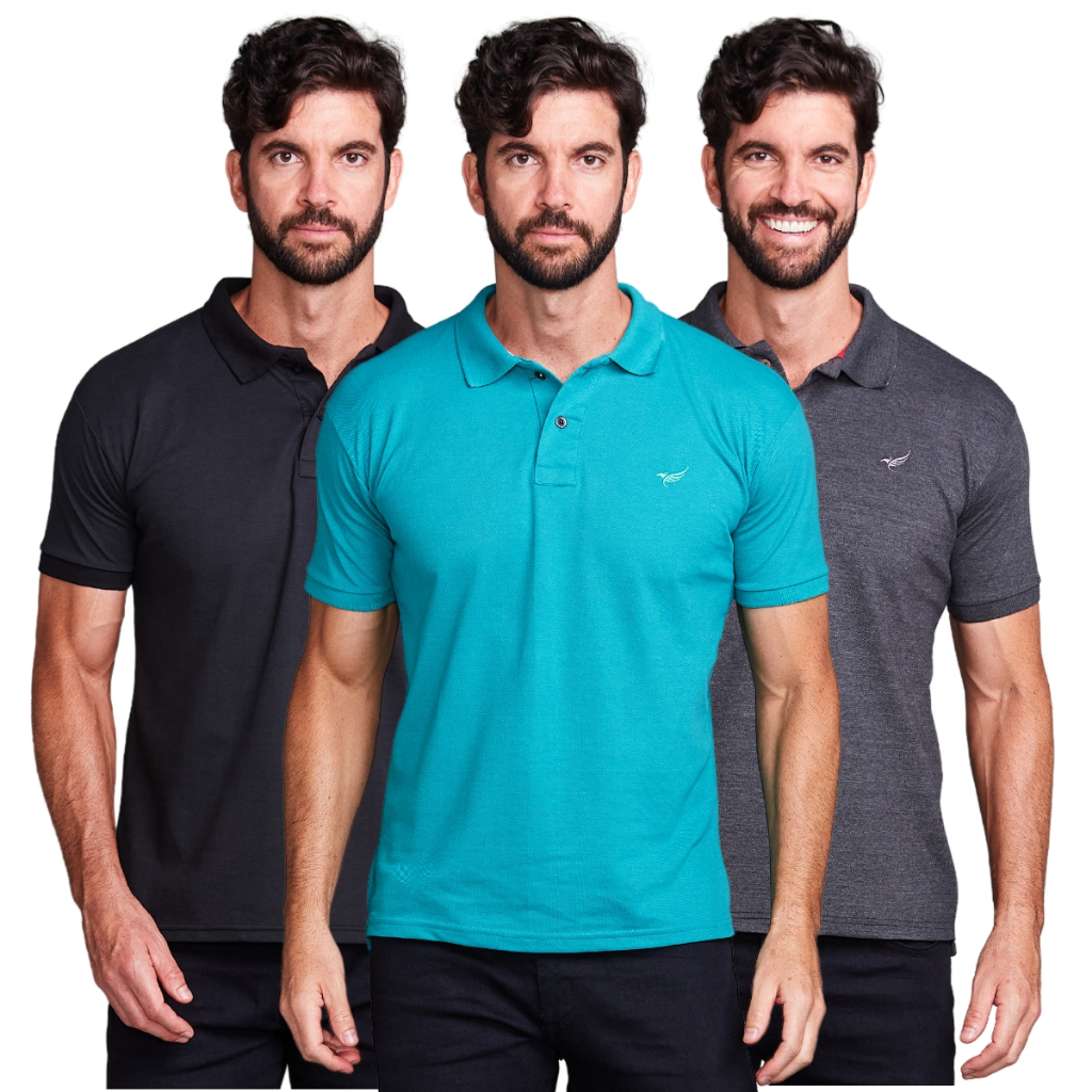Kit 3 Camisa Polo Masculina Piquet Original Gola | Shopee Brasil