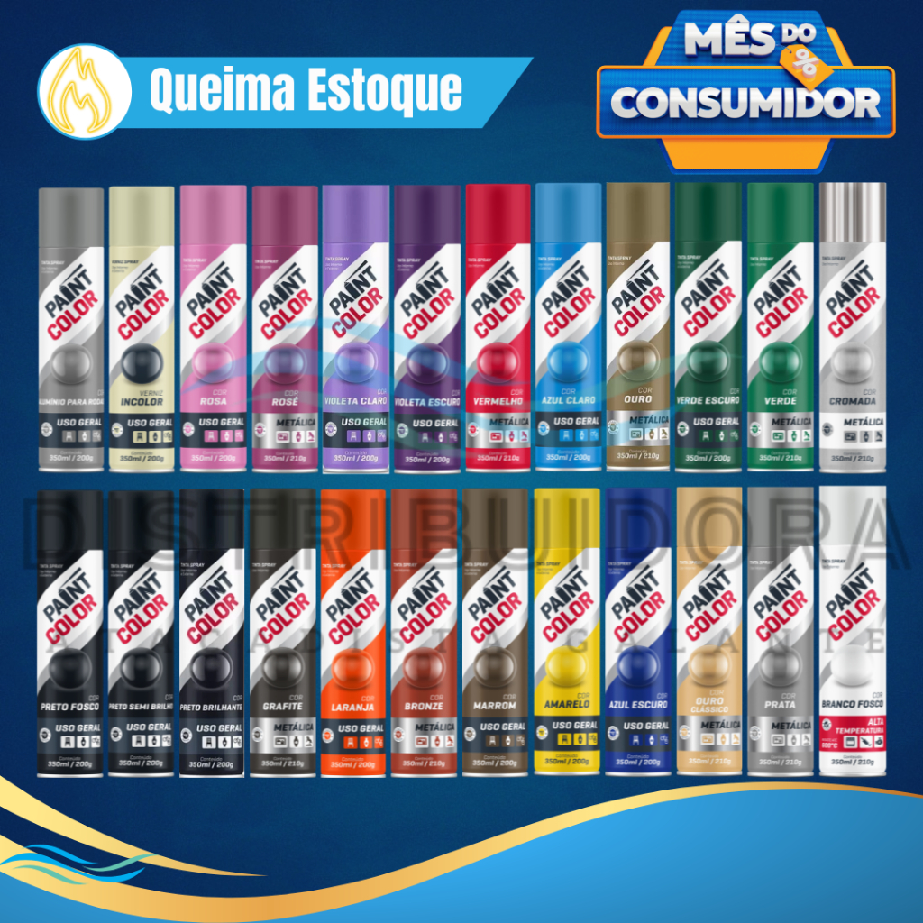 Tinta Spray Paint Color Uso Geral e Metalico Diversas cores mes do consumidor Baston Distribuidora Galante