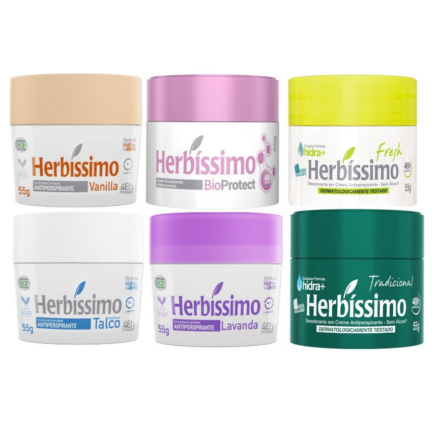 Kit 6 Unidades - Desodorante Creme Antitranspirante Herbíssimo 55g