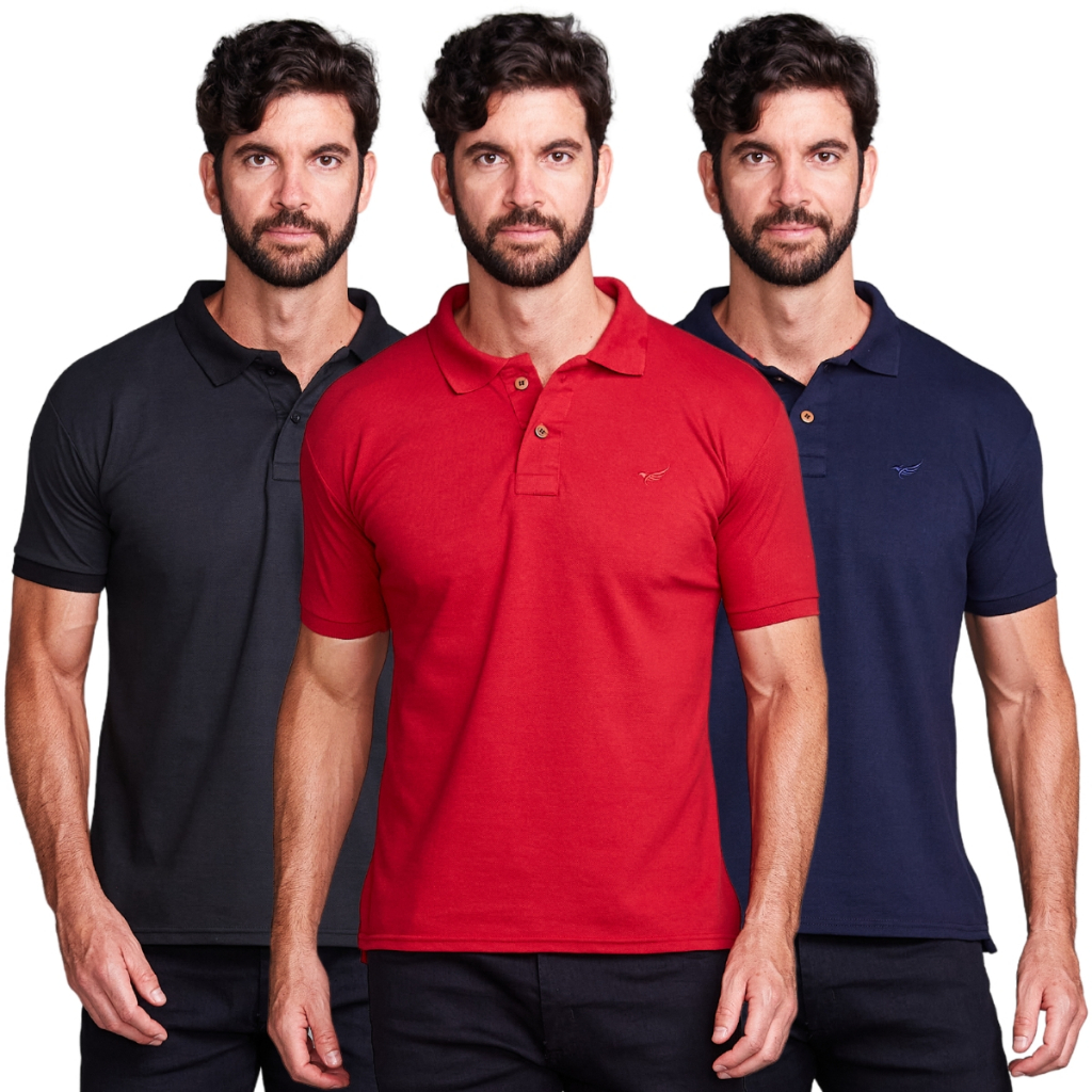 Kit 3 Camisa Polo Masculina Piquet Original Gola | Shopee Brasil