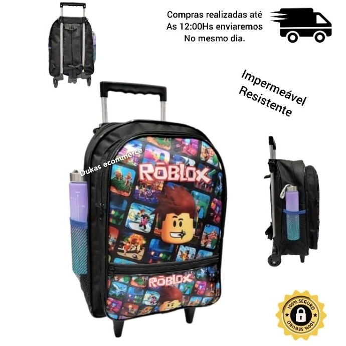 Mochila Escolar Rodinhas Infantil Menino Personagens Modelo oval RBLX