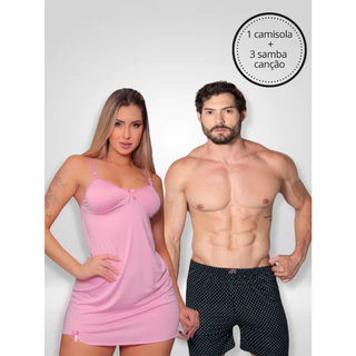CONJUNTO CASAL ELA E ELE 1 CAMISOLA + 3 SAMBA CANÇÃO VARIADAS