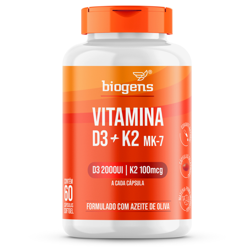 BIOGENS VITAMINA D3 2000UI + K2 MK7 100MCG ÓLEO DE OLIVA 60 CAPS