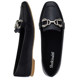 Sapato Mocassim Feminino Sola Plana Rasteira Confortável Enfeite Bridão Moderno Promoção Festa