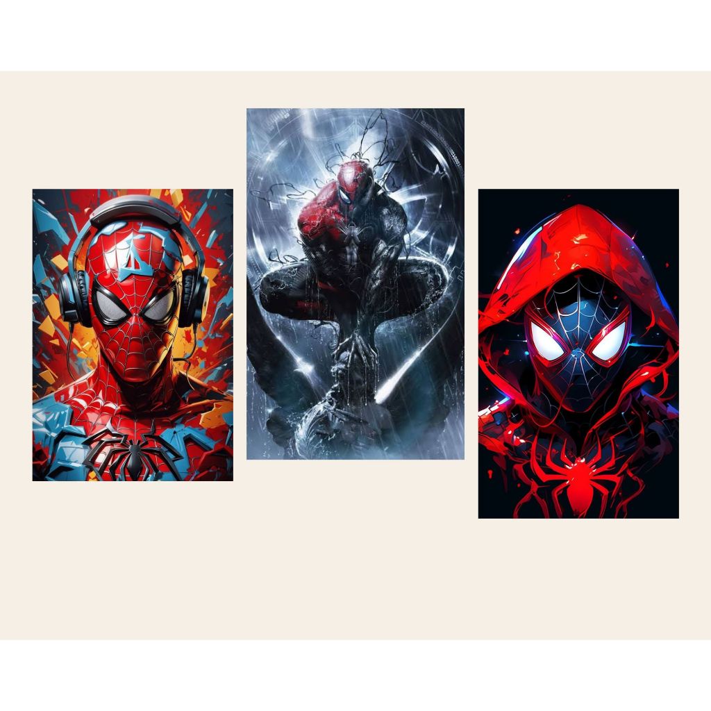 Kit 3 quadros decorativos homem aranha 40x60