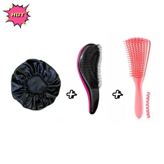 Kit de 1 escova polvo +1 escova magica+1touca cetim