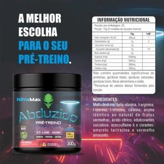Kit 2 Abduzido 300g - Pré-Treino Ultra Concentrado c/ Beta Alanina + Arginina - 2 Unid x 300g (600g) - NitroMax