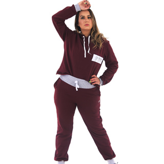 Conjunto Moletom Flanelado C/Capuz Feminino Bruna Cores Basicas Tecido Ótimo para Dia a Dia