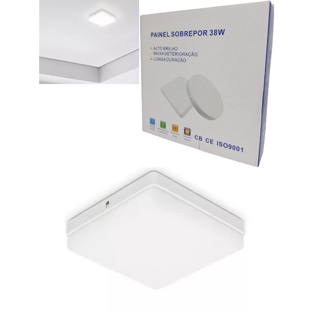 Plafon Led Borda Infinita 38W Sobrepor Quadrado Bivolt BRANCO FRIO 6500k / NEUTRO 4000k 22CM