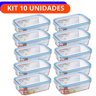 Kit 10 Pote Hermetico Vidro Conjunto Marmita Mantimentos Fitness Marmita Com Tampa 370ml