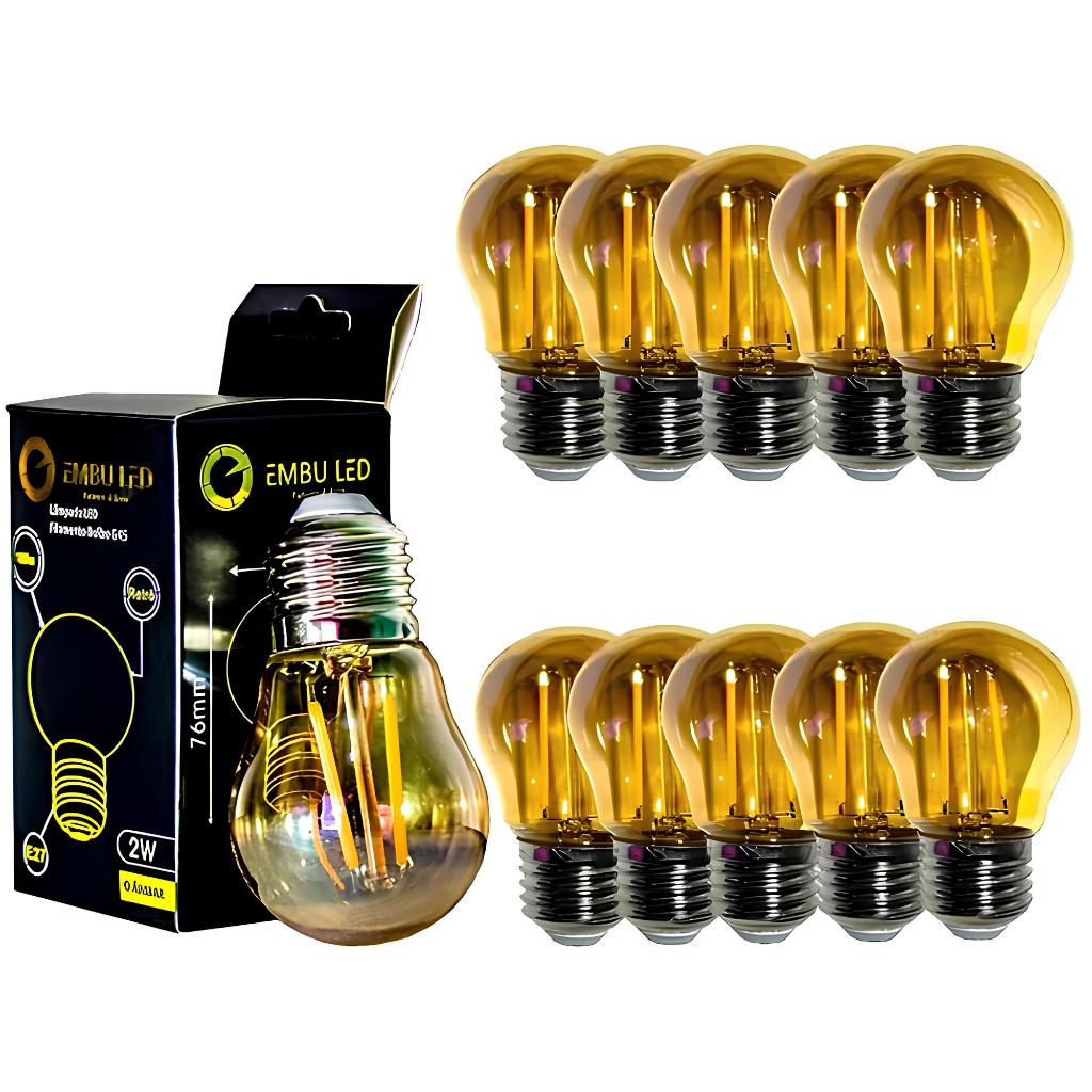 Kit 10 Lâmpada Filamento Led G45 Vintage Retro Carbono Ambar Cor Da Luz Bivolt