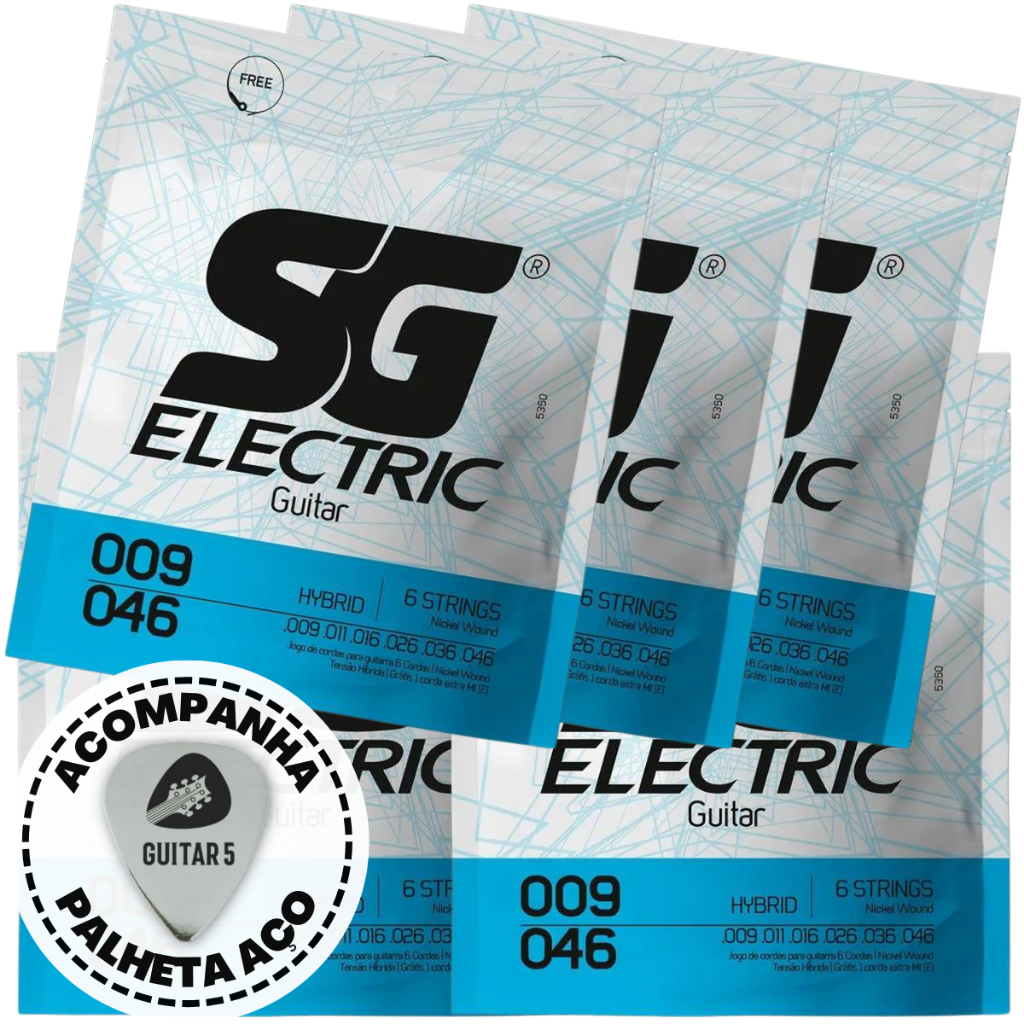 Kit 5 Jogo De Cordas / Encordoamento Para Guitarra SG Strings 09