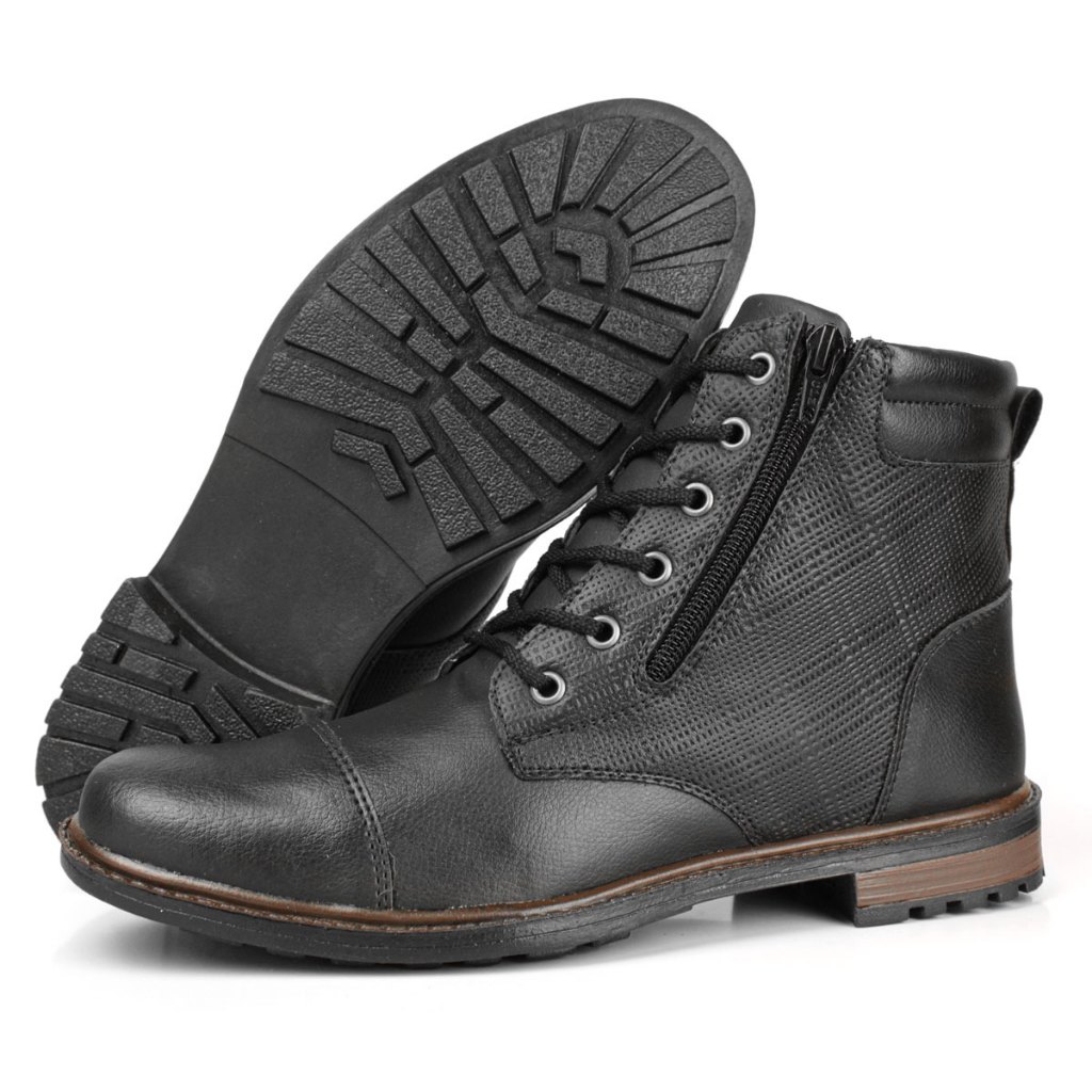 Bota Coturno Casual Masculino Com Cadarço e Zíper Ajustável conforto