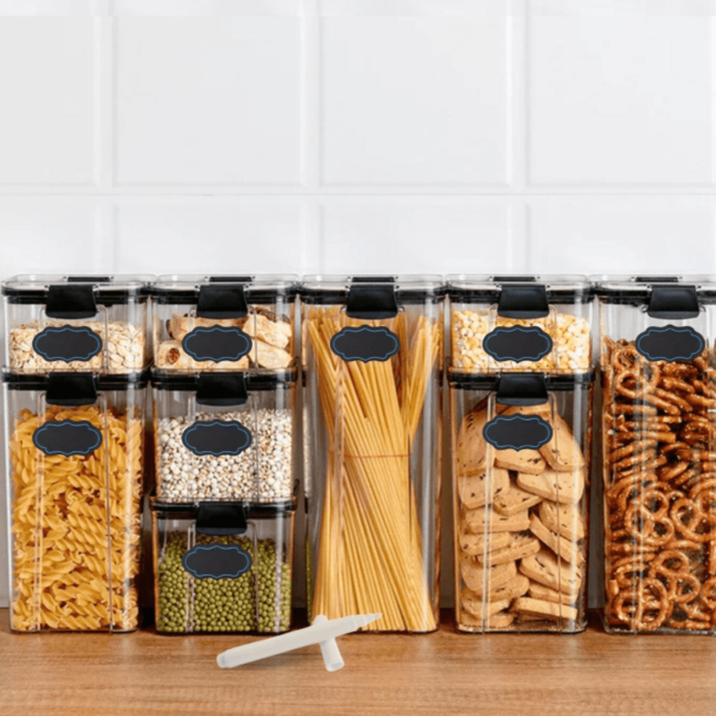 Mega Conjunto 9 Potes Herméticos com Trava Vedação Empilhável Para Alimentos, Mantimentos Organiza Cozinha, Dispensa e Armário