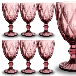 Jogo 6 Taça Diamante Copo Vidro Rosa Bico De Jaca 330ml