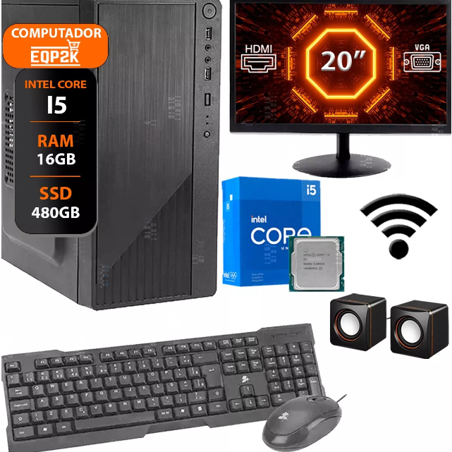 Computador Intel I5 Ssd 480gb 16gb Memória Ram Monitor 20