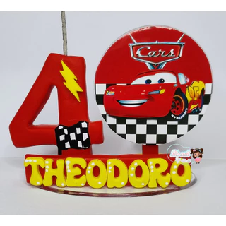 Vela de aniversário CARROS RELÂMPAGO MCQUEEN Cenário biscuit 1, 2, 3, 4 , 5 , 6 7 8 9 anos topo de bolo Cenário LEIA A DESCRIÇÃO