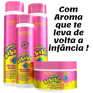 KIT CAPILAR BABABLU CHEIRINHO DE INFANCIA EFEITO TEIA NUTRIÇÃO PRODUNDA HIDRATAÇÃO ALINHAMENTO DOS FIOS TUTTI FRUTTI CHARMELLE 4 ITENS