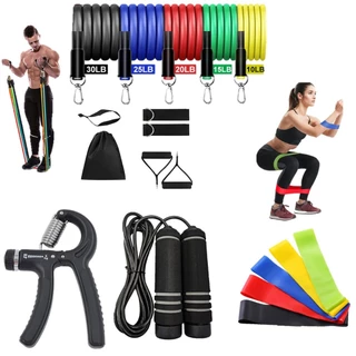 Kit 5 Mini Band + Kit 11 Elástico Extensor HandGrip Corda Kit Completo Para Exercício Em Casa, Musculação, Treino, Funcional