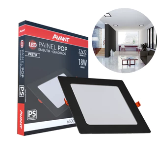 Luminaria Painel Plafon Led 18W Embutir Quadrado Preto Branco Frio 6500k Avant Bivolt