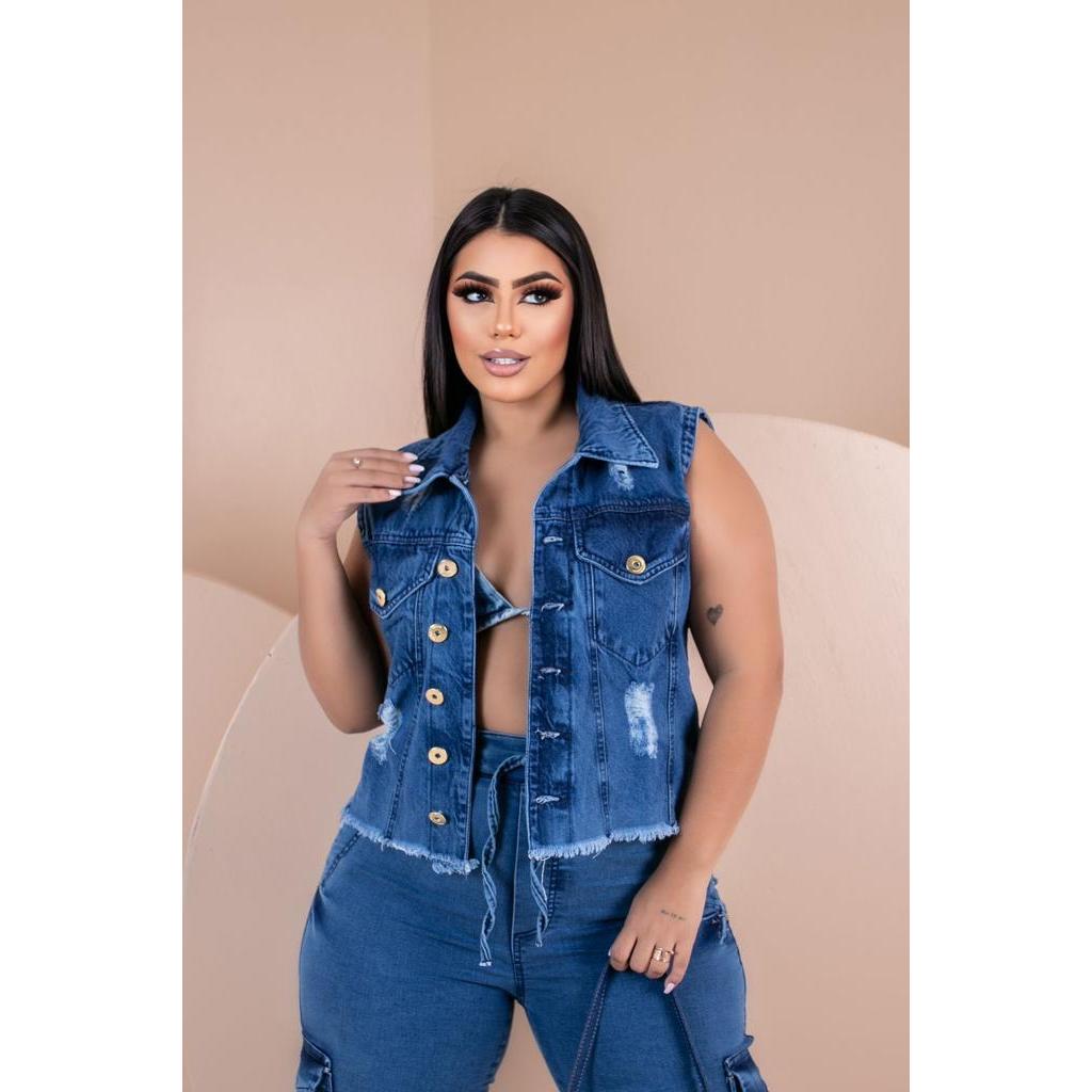 Colete Plus Size Jeans Inverno Feminino 46/48/50/52/54/56 Para